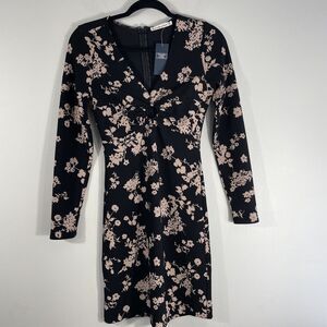 Abercrombie & Fitch A-line Dress V Neck Long Sleeve Floral Print Size XST Brown